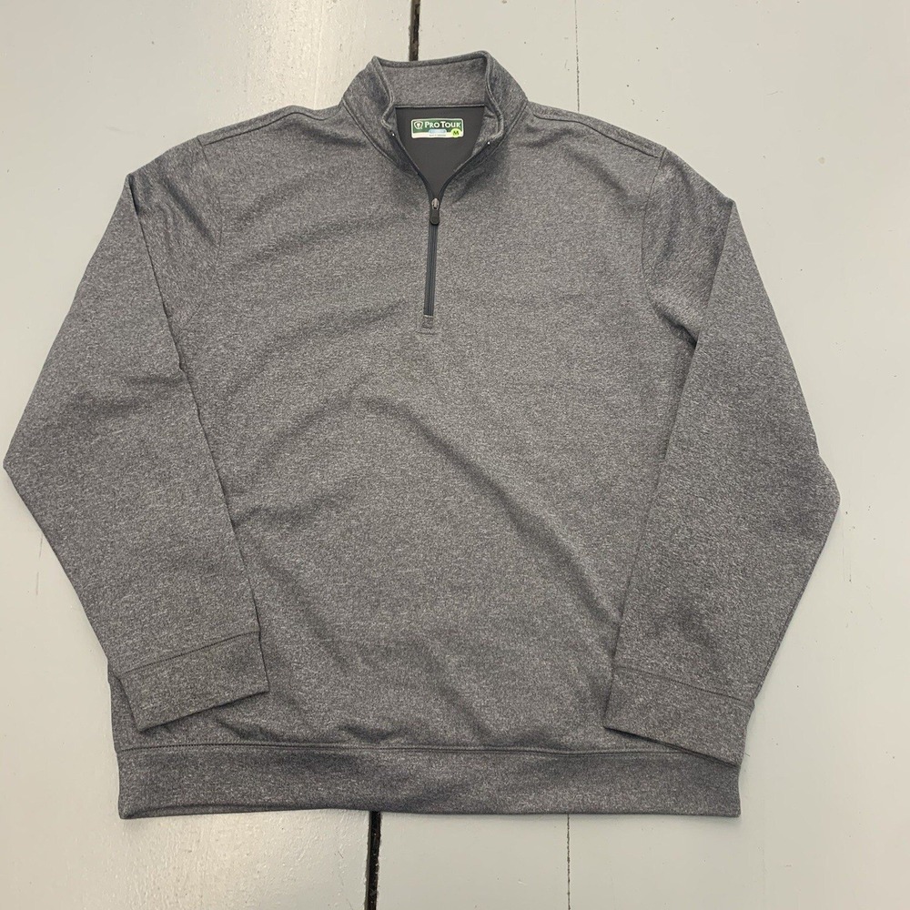 Pro Tour Mens Medium Gray CoolPlay Quarter Zip Pullover Golf Activewear Sweater